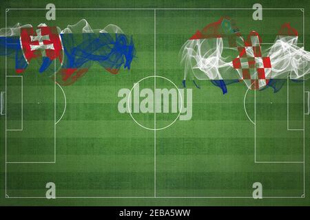 Match de football Slovaquie contre Croatie, couleurs nationales, drapeaux nationaux, terrain de football, jeu de football, concept de compétition, espace de copie Banque D'Images