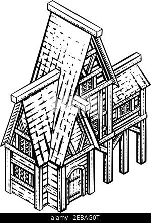 Carte du bâtiment médiéval icône Illustration ancienne Illustration de Vecteur