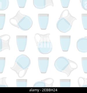 Illustration sur le thème ensemble coloré types identiques cruches en verre pour l'eau potable. Motif d'eau composé d'un accessoire de cuisine de collection, même verre Illustration de Vecteur