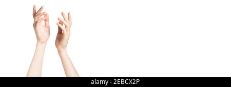 Deux mains isolées sur le fond blanc du texte placer et copier traitement d'espace femme Banque D'Images