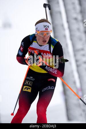 Pokljuka, Slovénie. 11 février 2021. Biathlon : coupe du monde/Championnats du monde, entraînement pour hommes. Johannes Dale de Norvège en action. Credit: Sven Hoppe/dpa/Alay Live News Banque D'Images