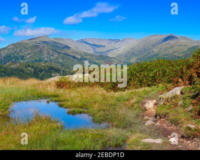 Fairfield Horseshoe de Loughrigg Fell, Lake District, Cumbria. Également connu sous le nom de Fairfield Round, un circuit de randonnée populaire. Banque D'Images