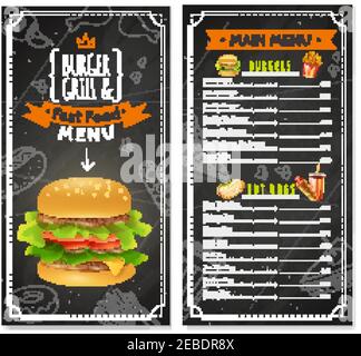 Menu de restauration rapide avec des prix différents types de hamburgers et illustration du vecteur hot dogs Illustration de Vecteur