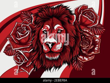 Lion avec roses sur fond coloré. Illustration vectorielle Illustration de Vecteur