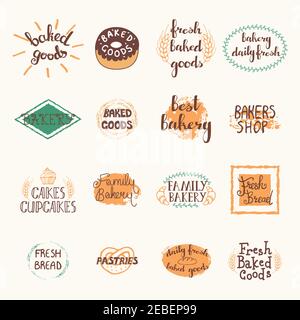Étiquettes de boulangerie avec logos et emblèmes de style rétro illustration vectorielle isolée Illustration de Vecteur