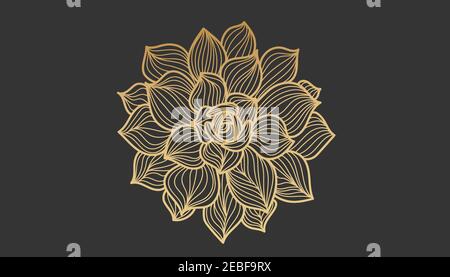 Fleur de Lotus doré sur fond noir. Illustration vectorielle dessinée à la main. Illustration de Vecteur