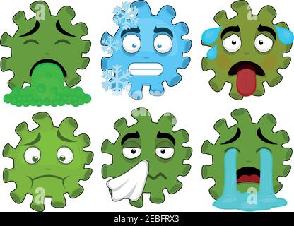 Illustration vectorielle de diverses expressions de la caricature du coronavirus Illustration de Vecteur