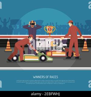 Le gagnant de la course automobile de karting et un autre pilote après l'épreuve du tournoi illustration vectorielle Illustration de Vecteur