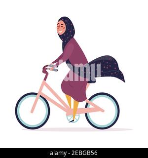 Une femme musulmane dans le hijab fait un vélo. Illustration de Vecteur