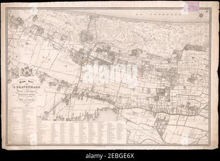 Noordaa - Nieuwe kaart van 's-Gravenhage met de omliggende dorpen en buitenplaatsen - gravure - 1844. Banque D'Images