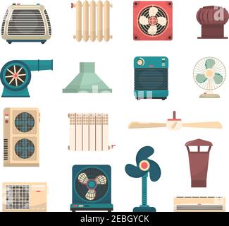 Ensemble plat coloré d'équipement de climatisation et de chauffage illustration vectorielle isolée Illustration de Vecteur