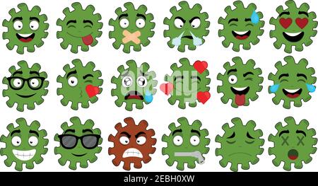 Illustration vectorielle de diverses expressions de la caricature du coronavirus Illustration de Vecteur