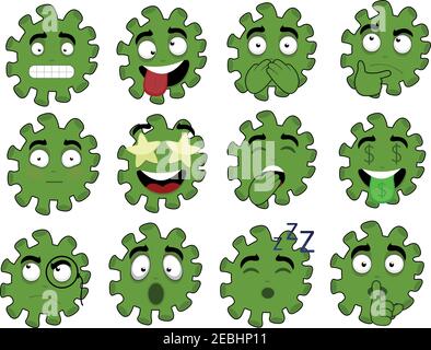 Illustration vectorielle de diverses expressions de la caricature du coronavirus Illustration de Vecteur