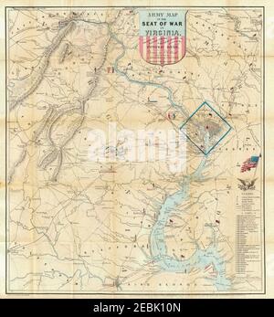 Bataille de la guerre civile de Virginie du Nord carte 1862. Banque D'Images