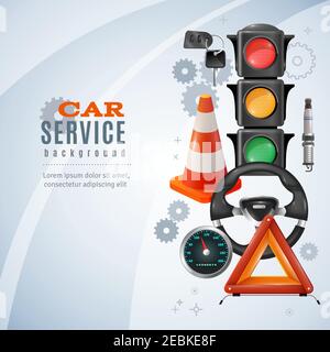 Service voiture arrière-plan réaliste avec feux de signalisation et volant illustration vectorielle Illustration de Vecteur