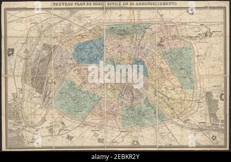 Nouveau plan de Paris divisé en 20 arrondissements par Auguste Logerot - Stanford Libraries. Banque D'Images