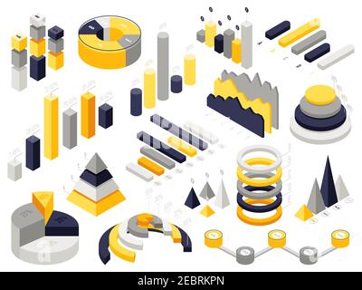Graphiques infographiques isométriques. Infographie éléments métiers 3d, diagrammes de présentation isométriques. Illustration vectorielle des diagrammes de statistiques de données Illustration de Vecteur