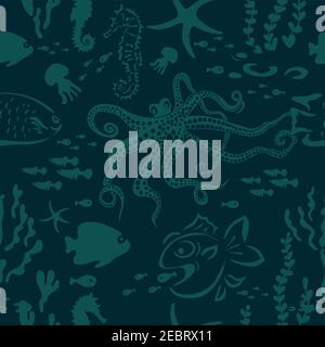 Motif bleu animal marin sans couture. Illustration vectorielle Illustration de Vecteur
