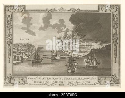 Vue de l'attaque sur Bunker's Hill, avec l'incendie de Charles Town, le 17 juin 1775 Banque D'Images