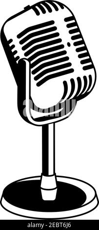 Ancien symbole de microphone rétro vecteur noir et blanc sur fond blanc. Illustration de Vecteur