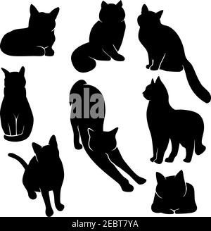 Diverses poses de chat domestique. Vecteur pour les artisans, les concepteurs, les illustrateurs, les décorateurs. Convient parfaitement à la création d'autocollants, à la création de graphiques de conception Illustration de Vecteur