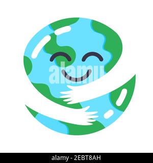 Soin de la terre. La mascotte de planète mignonne elle-même, concept écologique, protéger et prendre soin de la nature. Illustration vectorielle adorable représentant un globe Illustration de Vecteur