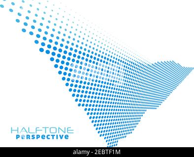 Forme de perspective en pointillés bleus abstraits avec effet demi-ton. Motif graphique vectoriel simple Illustration de Vecteur
