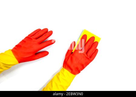 Femme de ménage portant des gants en caoutchouc avec - Stock photo 2005425
