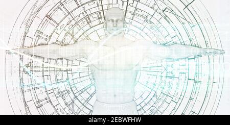 Réalité Étendue Avec L'Homme Utilisant Le Casque Virtuel Vr Banque D'Images