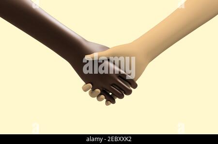 Le concept de poignée de main 3D de Modern Diversity rend le concept de poignée de main sur un fond léger Banque D'Images