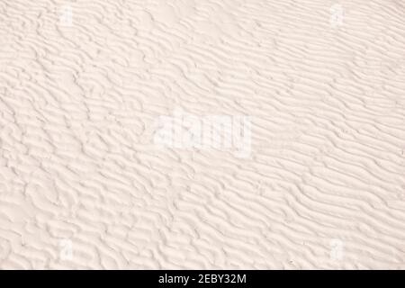 Texture ondulante de sable blanc. Désert, plage, ondulation sur une surface sablonneuse. Banque D'Images