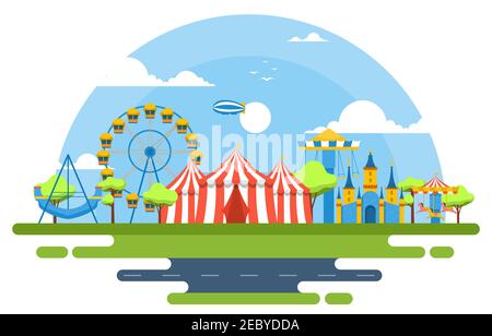 Parc d'attractions Circus Ferris Wheel Happy Holiday Illustration Illustration de Vecteur