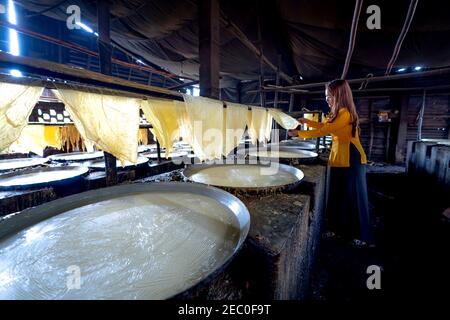 Village de tofu dans la commune de My Hoa, province de Vinh long, Viet Nam - 7 février 2021 : usine de tofu dans la commune de My Hoa, province de Vinh long, Vietnam Banque D'Images