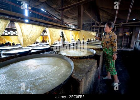 Village de tofu dans la commune de My Hoa, province de Vinh long, Viet Nam - 7 février 2021 : usine de tofu dans la commune de My Hoa, province de Vinh long, Vietnam Banque D'Images