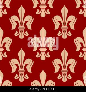 Motif floral médiéval sans couture fleur de lis délicat de lys royaux français de pêche, orné de fleurs victoriennes sur fond rouge. Utiliser comme vinta Illustration de Vecteur