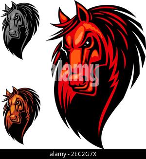 Mascotte sauvage à tête de cheval en colère. Mustang ou étalon de style dessin animé pour le sport équestre Illustration de Vecteur