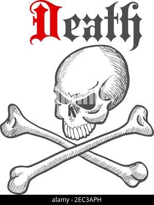 Crâne effrayant avec crossbone dessin avec légende mort dans le style romain vintage. Idéal pour la mascotte de la piraterie, le symbole Jolly Roger ou le tatouage de nous concevoir Illustration de Vecteur