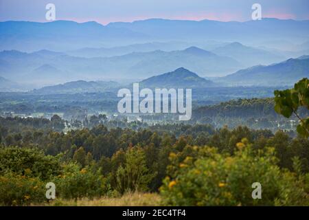 Terre de mille collines, Paysage près de Musanze, Rwanda, Afrique Banque D'Images