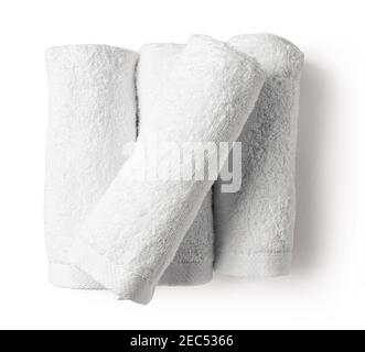 Serviettes blanches isolées sur fond blanc, vue du dessus Banque D'Images