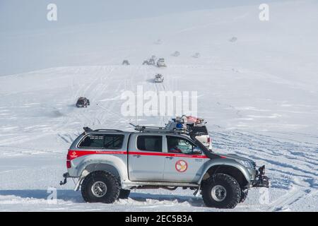 Smjorfjoll Islande - Mars 30. 2019: Toyota Hilux modifié camion de recherche et sauvetage de l'Islande Banque D'Images