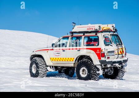 Smjorfjoll Islande - Mars 30. 2019: Toyota Land Cruiser 4x4 modifié de l'Islande recherche et sauvetage Banque D'Images