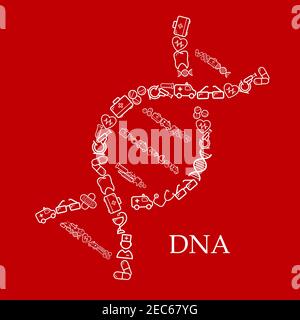 Médecins, ambulances, trousses de premiers soins, pilules, seringues, stéthoscopes, thermomètres, coeurs à impulsions, dents, microscopes, tubes à essai, lunettes et plast Illustration de Vecteur