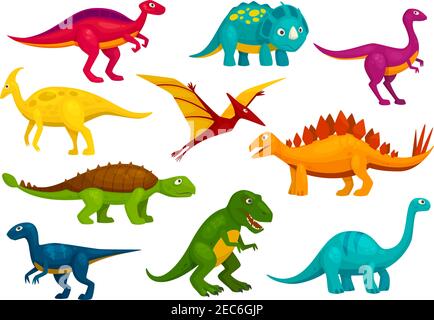 Collection de dessins animés dinosaures. T-rex mignon, tyrannosaurus, ptérosaur, personnages jouets ptérodactyles. Animaux vectoriels Illustration de Vecteur