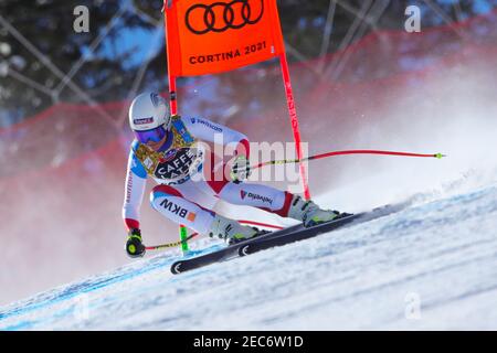 Olympia delle Tofane, Cortina (BL), Italie, 13 février 2021, SUTER Corinne (SUI) Médaille d'or lors des Championnats du monde DE SKI alpin 2021 FIS - descente - femmes, course de ski alpin - photo Sergio Bisi / LM Banque D'Images