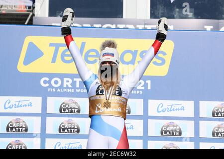 SUTER Corinne (SUI) Médaille d'or lors des Championnats du monde DE SKI alpin 2021 de la FIS - descente - femmes, course de ski alpin à Cortina (BL), Italie, février 13 2021 Banque D'Images