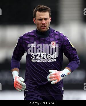 Marcus Bettinelli, gardien de but du Middlesbrough, lors du match de championnat Sky Bet au stade Pride Park, Derby. Date de la photo: Samedi 13 février 2021. Banque D'Images