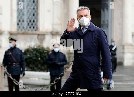 2/13/2021 - Lorenzo Guérini, nommé ministre de la Défense au nouveau gouvernement de Mario Draghi, arrive au Quirinale pour la cérémonie de serment (photo d'IPA/Sipa USA) Banque D'Images