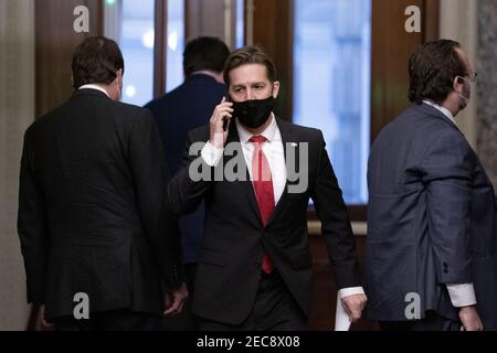 Washington, États-Unis. 13 février 2021. Sen, Ben Sasse, R-NEB., arrive au Capitole des États-Unis pour le procès de destitution de l'ancien président Donald Trump, à Washington DC, le samedi 13 février 2021. Photo de piscine par Stefani Reynolds/UPI crédit: UPI/Alay Live News Banque D'Images