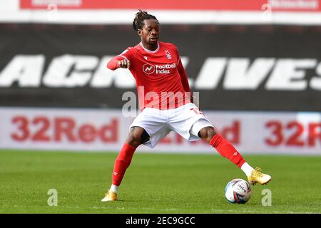 NOTTINGHAM, ANGLETERRE. 13 FÉVRIER ; Gaetan Bong (13) de la forêt de Nottingham en action lors du match de championnat Sky Bet entre la forêt de Nottingham et Bournemouth au City Ground, Nottingham, le samedi 13 février 2021. (Credit: Jon Hobley | MI News) Credit: MI News & Sport /Alay Live News Banque D'Images