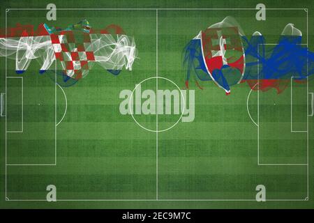 Match de football Croatie contre Slovaquie, couleurs nationales, drapeaux nationaux, terrain de football, jeu de football, concept de compétition, espace de copie Banque D'Images